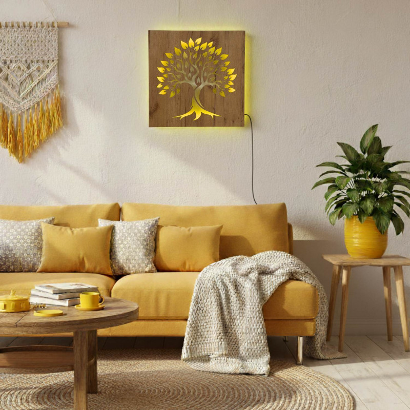 Podsvietený drevený obraz „Strom života“  LED nástenná dekorácia