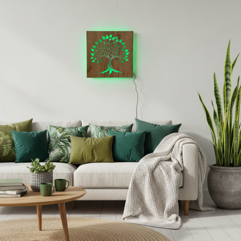 LED svetelný obraz strom života – drevená dekorácia s RGB LED podsvietením, n