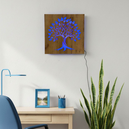 LED svetelný obraz strom života – drevená dekorácia s RGB LED podsvietením,