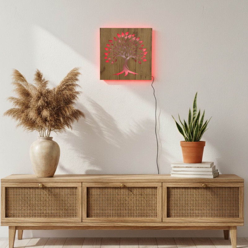 Podsvietený drevený obraz „Strom života“  LED nástenná dekorácia