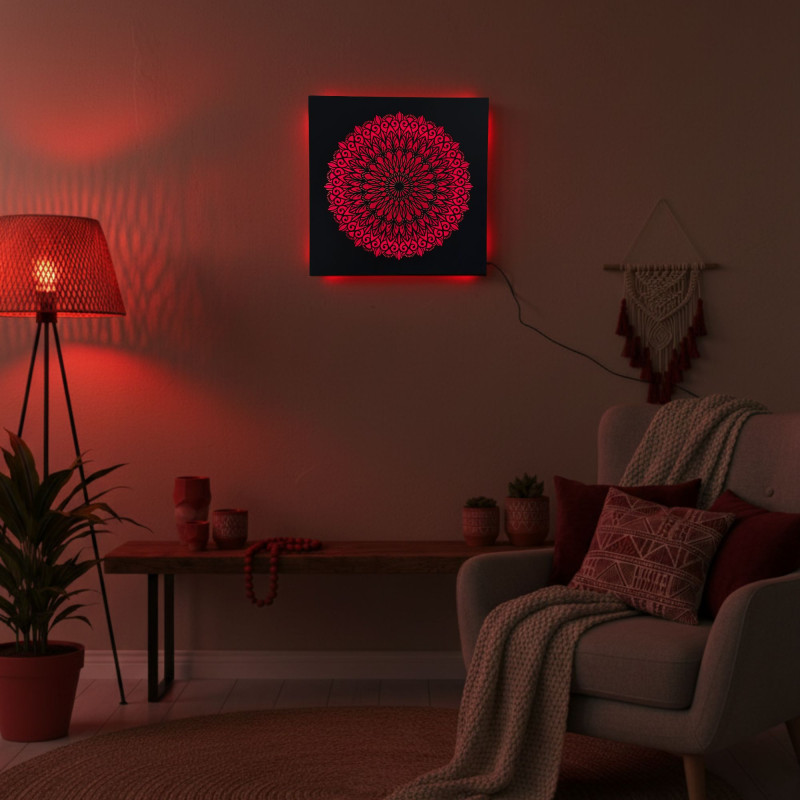 LED drevený obraz Mandala – podsvietená mandala