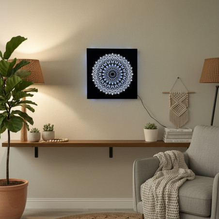 LED drevený obraz Mandala – podsvietená mandala