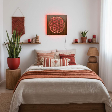 Podsvietená drevená mandala – dekorácia do interiéru, relaxačné svetlo a ručne vyrezávaný ornament.