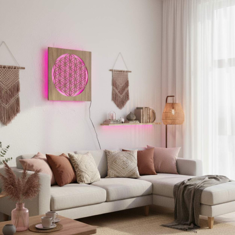 Podsvietená drevená mandala – dekorácia do interiéru, relaxačné svetlo a ručne vyrezávaný ornament.