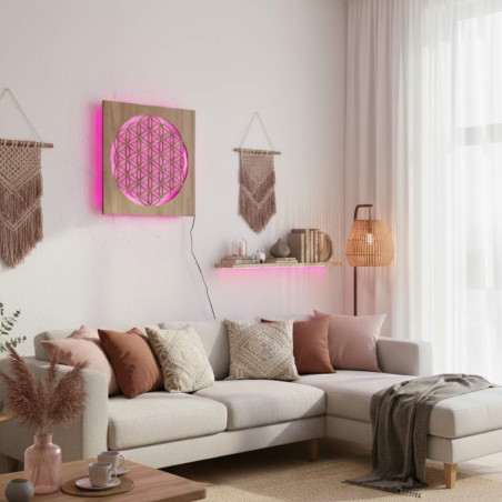 Podsvietená drevená mandala – dekorácia do interiéru, relaxačné svetlo a ručne vyrezávaný ornament.