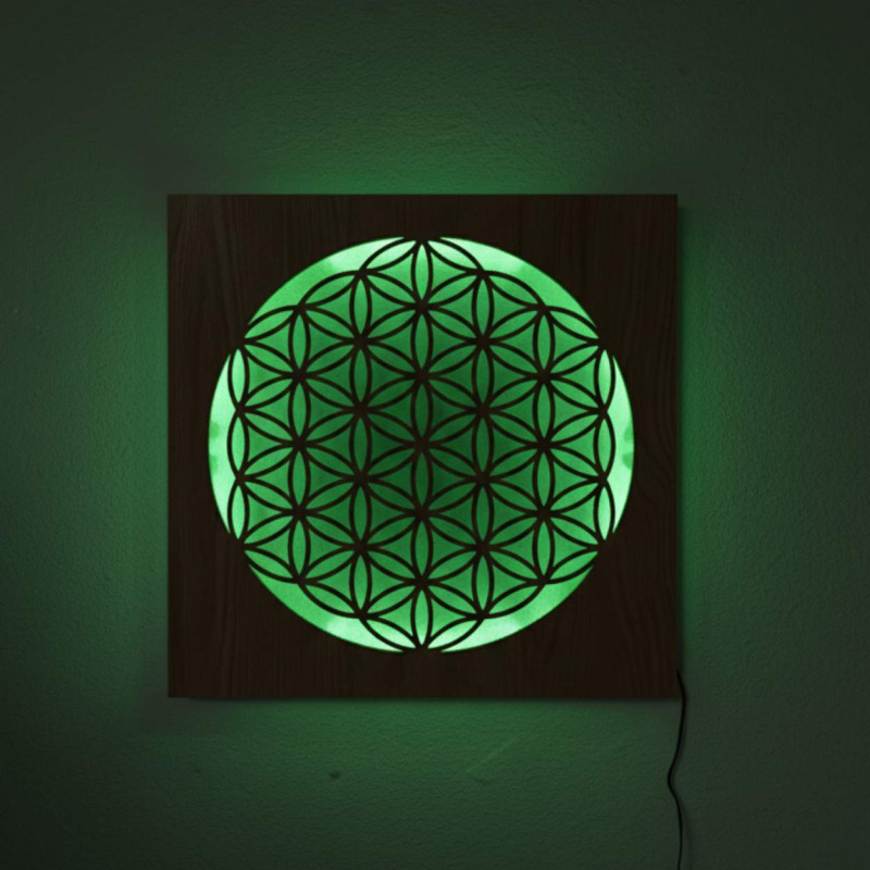 Podsvietená drevená mandala – dekorácia do interiéru, relaxačné svetlo a ručne vyrezávaný ornament.