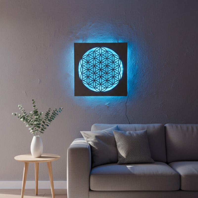 Podsvietená drevená mandala – dekorácia do interiéru, relaxačné svetlo a ručne vyrezávaný ornament.