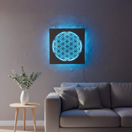 Podsvietená drevená mandala – dekorácia do interiéru, relaxačné svetlo a ručne vyrezávaný ornament.