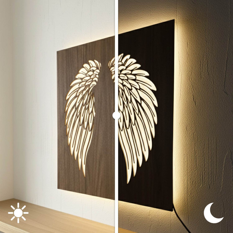 Anjelske krídla na stenu podsvietený LED obraz