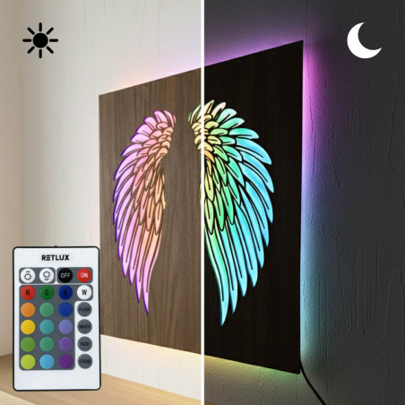 Drevený podsvietený LED obraz – Anjelske krídla na stenu - MULO