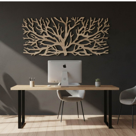 Moderný trojdielny obraz z dreva s motívom stromu a Kvetu života