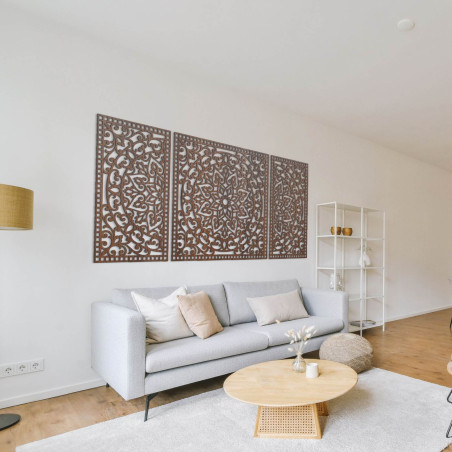 Trojdielna drevená mandala – moderná dekorácia do každého interiéru