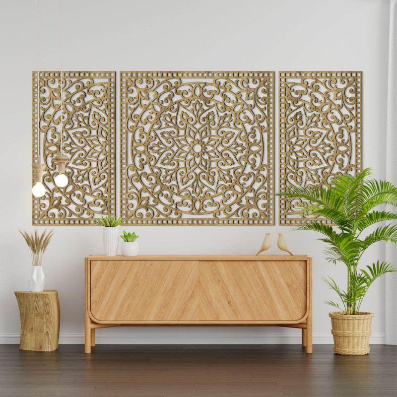 Drevená mandala s jemnými detailmi pre rovnováhu a pozitívnu energiu