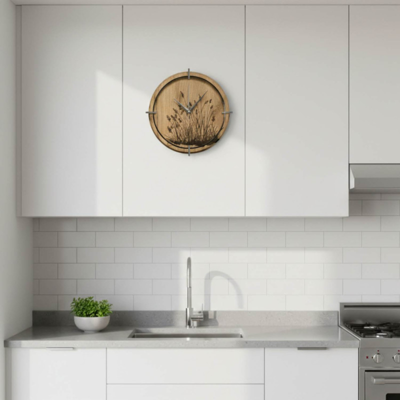 Okrúhle hodiny z dreva s prírodným vzorom