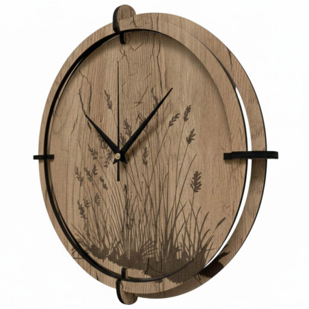 Drevené hodiny s motívom trávy | Dub halifax