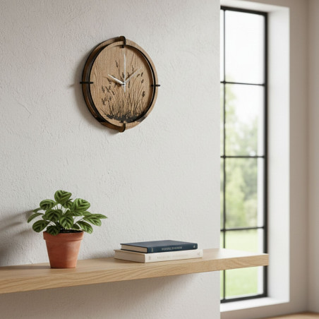 Drevené hodiny na stenu lúčna tráva Dub