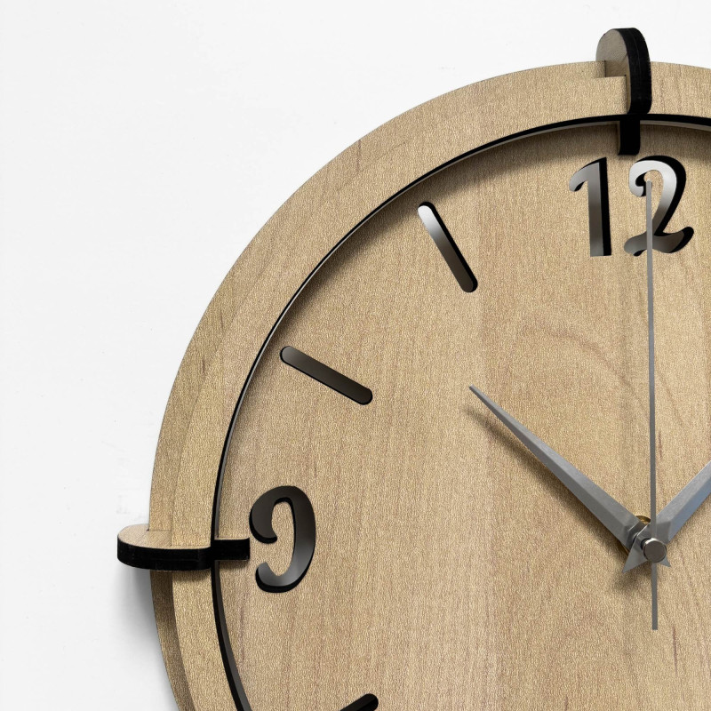 Dizajnové hodiny z HDF dosky s vrstveným ciferníkom a minimalistickým štýlom do obývačky.