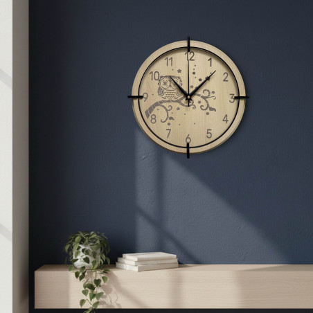 Tiché hodiny sova z javoru – perfektný doplnok do detskej izby a herne.