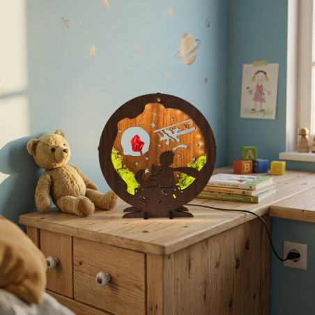 LED dekorácia Malý princ s lietadlom | Orech Wenge