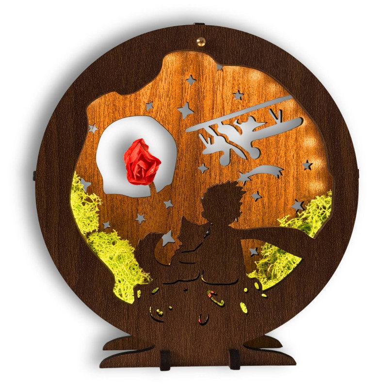 LED dekorácia Malý princ s lietadlom | Orech Wenge