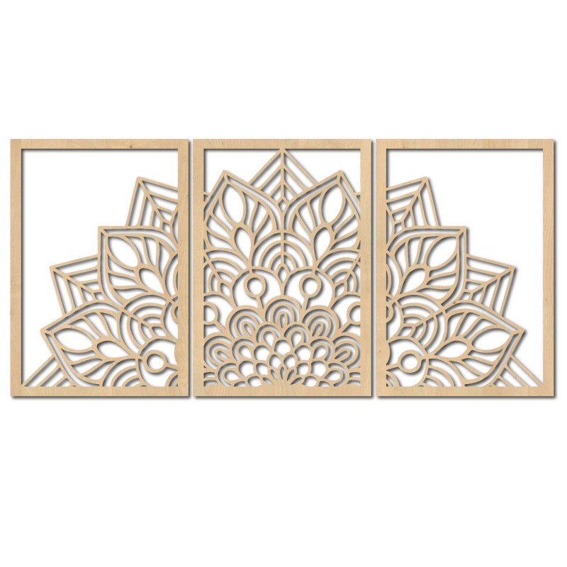 Moderná čierna mandala a drevené hodiny: Štýlová harmónia pre váš domov.