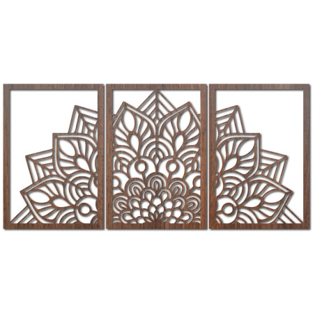 Moderná čierna mandala a drevené hodiny: Štýlová harmónia pre váš domov.