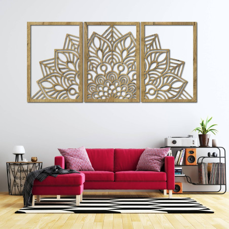 Harmonická čierna mandala a drevené hodiny. Dokonalý doplnok do každej izby.