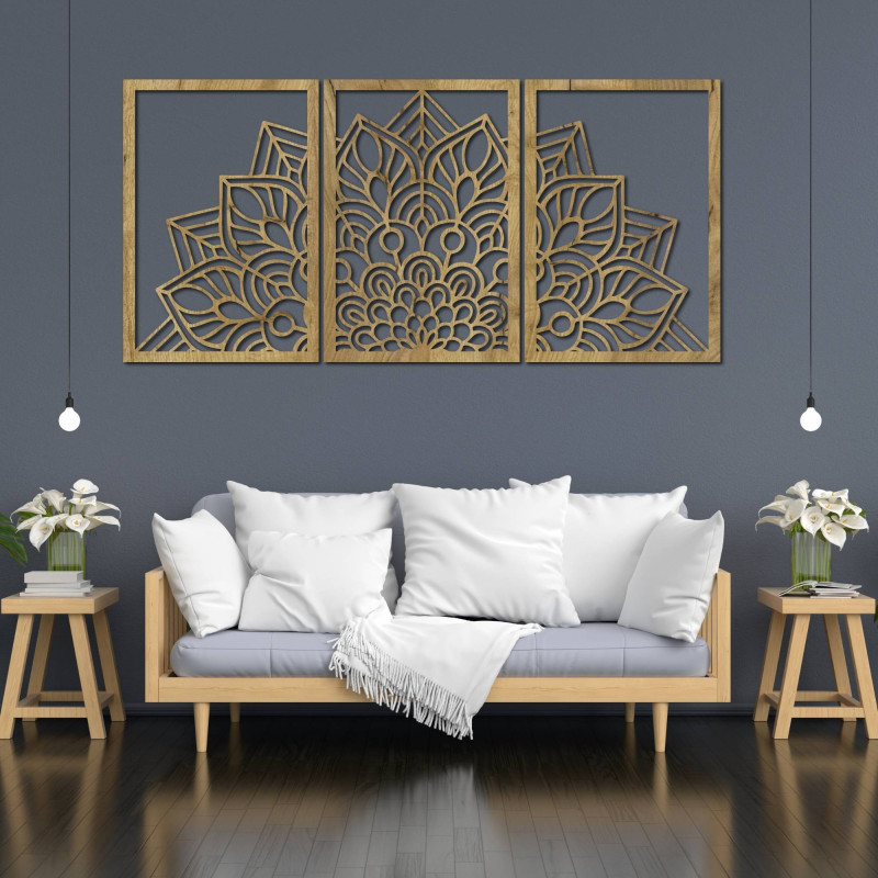 Harmonická čierna mandala a drevené hodiny. Dokonalý doplnok do každej izby.