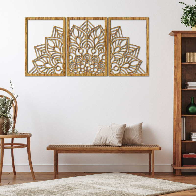 Harmonická čierna mandala a drevené hodiny. Dokonalý doplnok do každej izby.