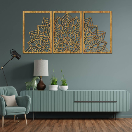 Harmonická čierna mandala a drevené hodiny. Dokonalý doplnok do každej izby.