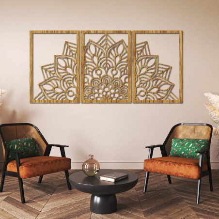 Harmonická čierna mandala a drevené hodiny. Dokonalý doplnok do každej izby.