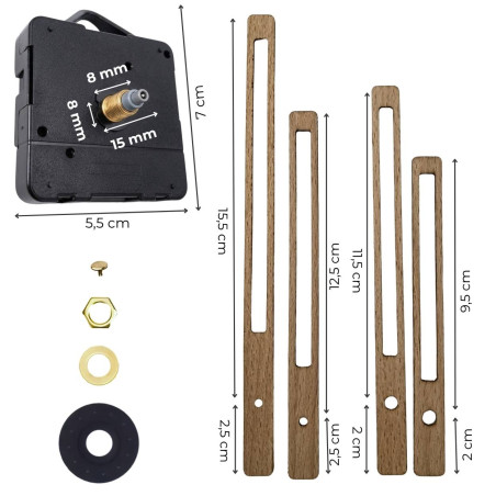 Elegantné prírodné drevené ručičky pre DIY hodiny a dekoratívne projekty.