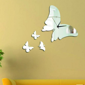 Modern adhesive wall mirror clock butterfly.