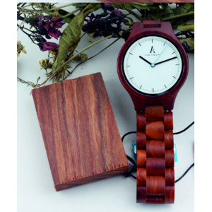 ALK VISION Kreatívne drevené náramkové hodinky DH012 MARGOT červené
