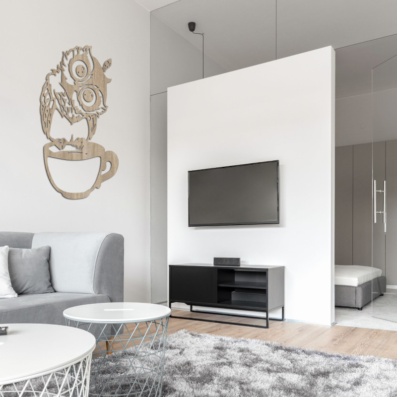 Drevený roztomilý obraz na stenu sova v šálke | Sova