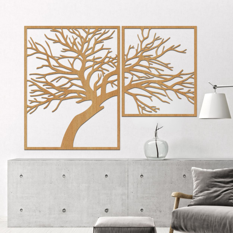 Dvojdielny drevený obraz Strom života – jedinečné umelecké dielo, ktoré spája prírodnú krásu, rovnováhu a moderný dizajn.