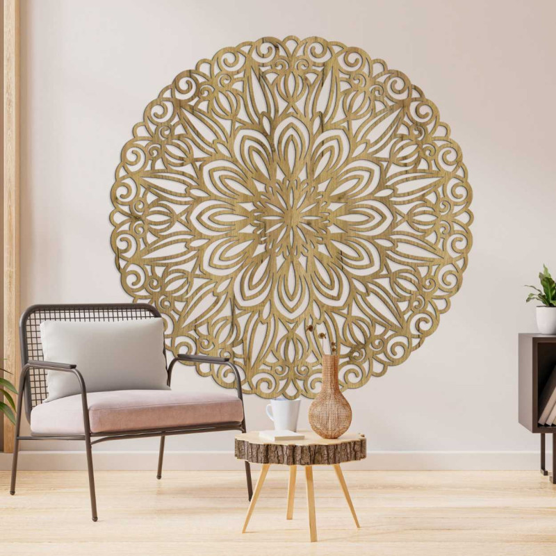 Vyrezávaná drevená mandala na stenu kvet času