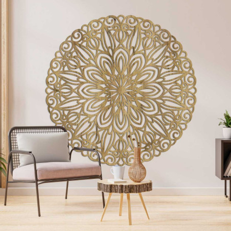 Vyrezávaná drevená mandala na stenu kvet času