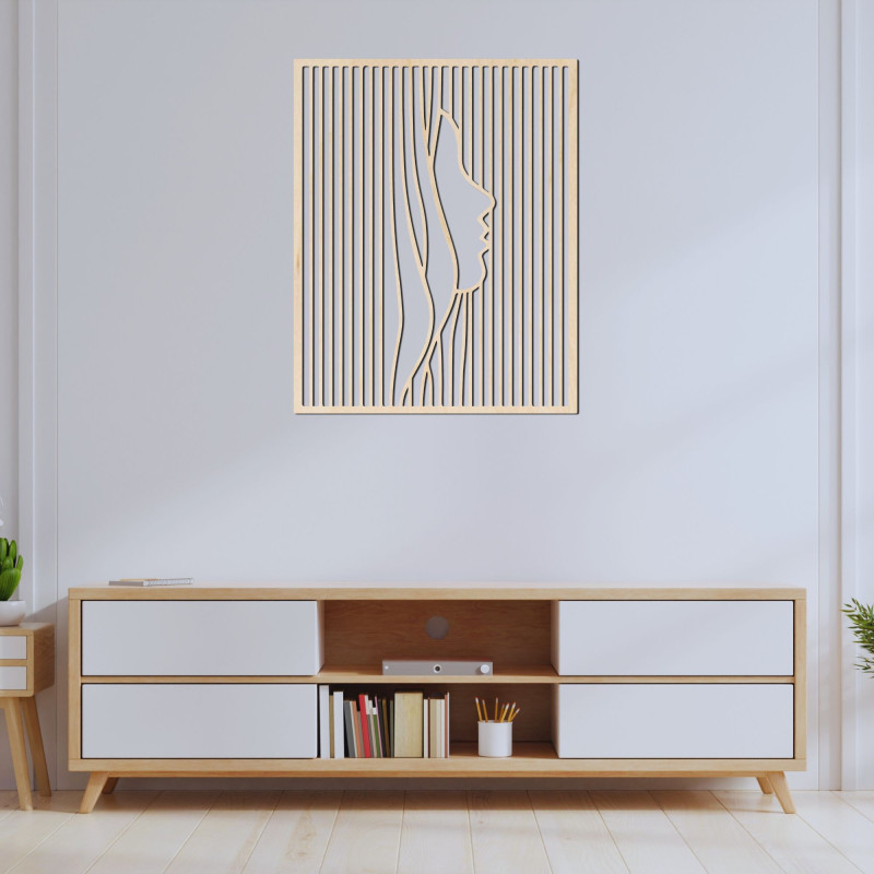 Drevená dekorácia na stenu silueta ženskej tváre