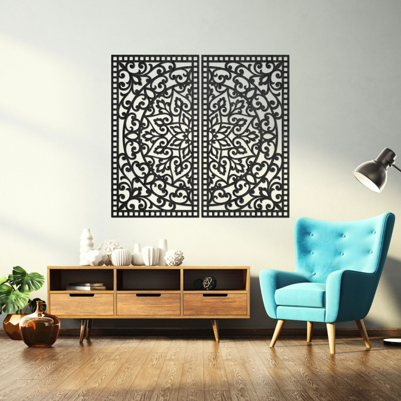 Nástenný set Mandala Ornament – Dekoratívny drevený obraz, 2 diely