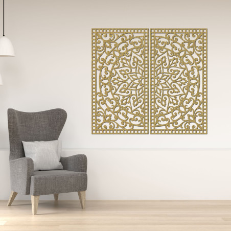 Drevená 3D Mandala na stenu – Vyrezávaný diptych v boho štýle