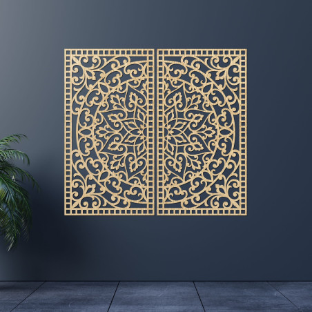 Drevená 3D Mandala na stenu – Vyrezávaný diptych v boho štýle