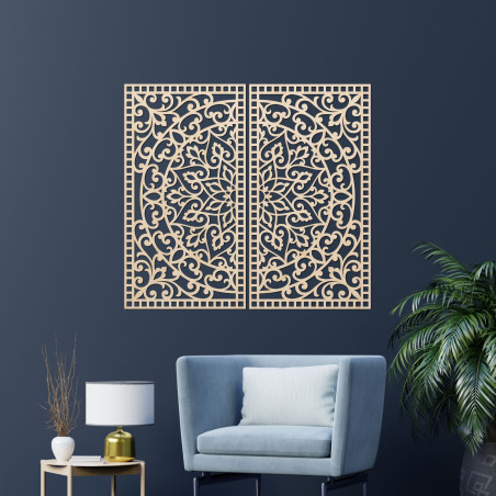 Drevená 3D Mandala na stenu – Vyrezávaný diptych v boho štýle