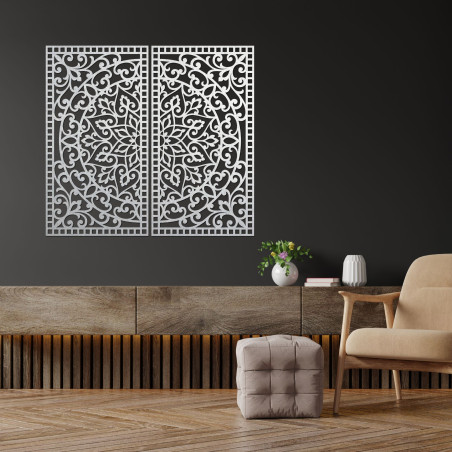 Drevená 3D Mandala na stenu – Vyrezávaný diptych v boho štýle