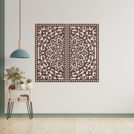 Drevená 3D Mandala na stenu – Vyrezávaný diptych v boho štýle
