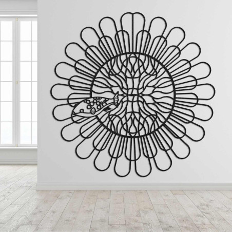 Vyrezávaný 3D obraz mandala ryba štvorzubec z čiernej HDF dosky