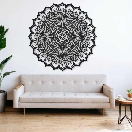 Drevený kruhový obraz Mandala, vyrezávaný laserom. Precízna geometrická dekorácia na stenu, hnedá.