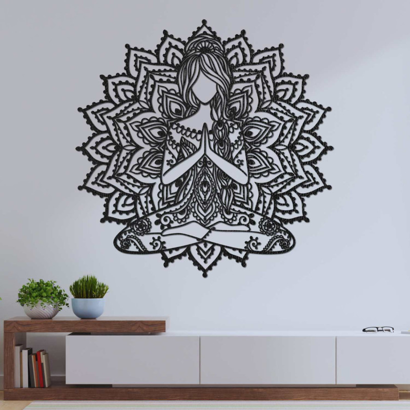 3D drevený obraz joga mandala – štýlová nástenná dekorácia do obývačky.