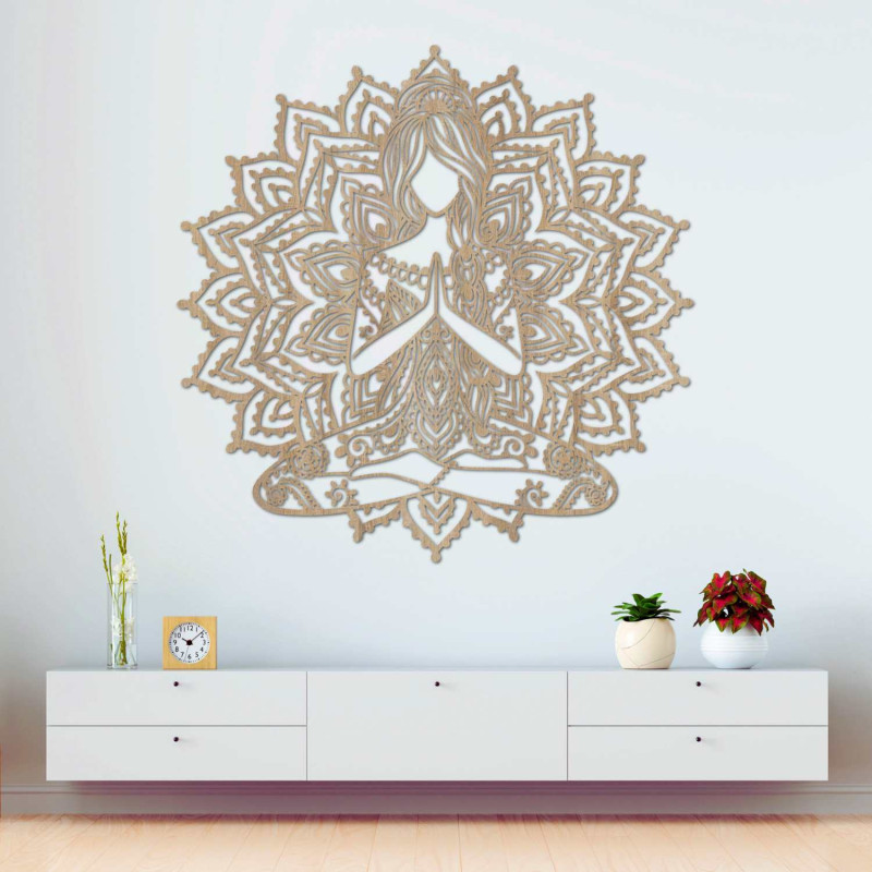 3D drevený obraz joga mandala – štýlová nástenná dekorácia do obývačky.