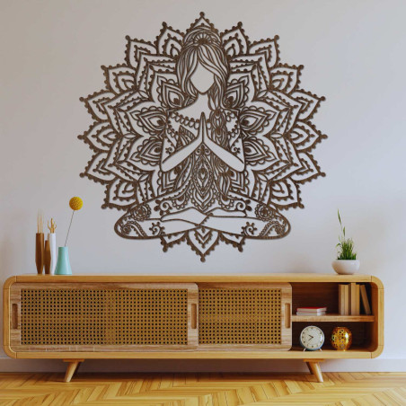 3D drevený obraz joga mandala – štýlová nástenná dekorácia do obývačky.